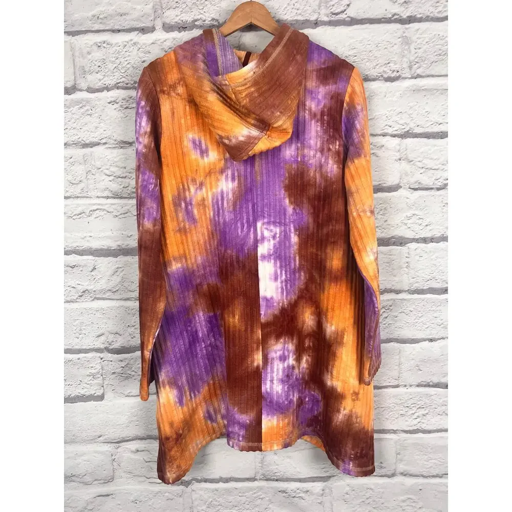 LOGO Lori Goldstein Womens M Boho Artsy Loungewear Marcee Rib Knit Tunic Hoodie